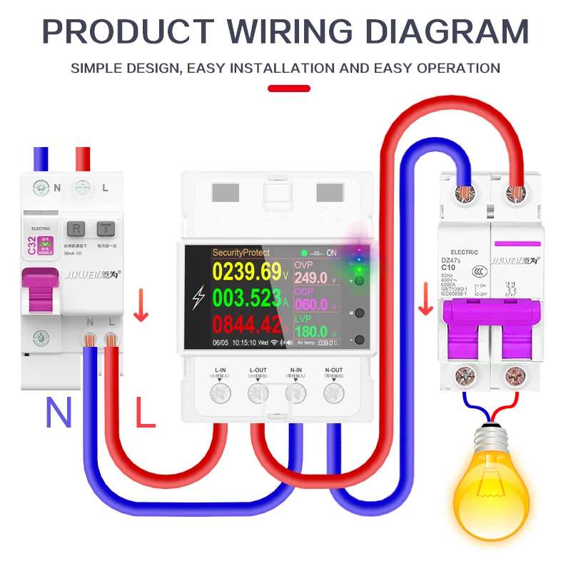 AT4PW 100A Tuya WIFI Din Rail Smart Switch Remote Control AC 220V 110V Digital Power Energy Volt Amp Kwh Frequency Factor Meter