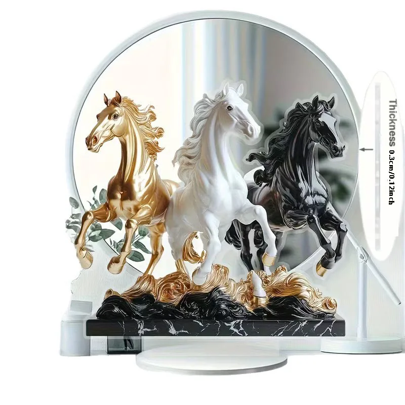 1 Bohemian-Style Acryl-Statue mit Pferdemotiv - Desktop-Kunstdekoration, Symbol für Reichtum und Wohlstand, Neujahrsgeschenke, 2D Flach – Detail 10
