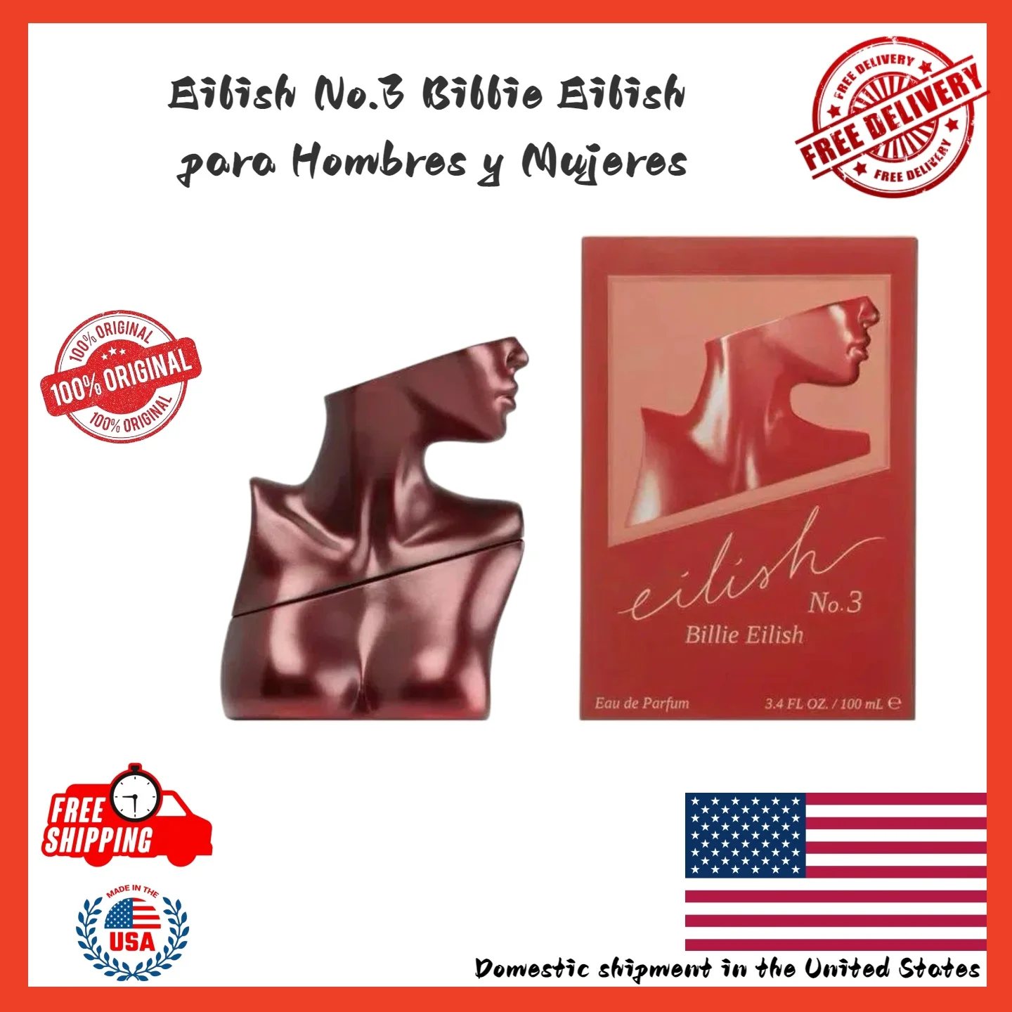 Billie Eilish No 3 Eau de Parfum Perfume 3.4 oz NIB 100ml Red Limited Edition Luxury perfume a birthday or Valentine's Day gift