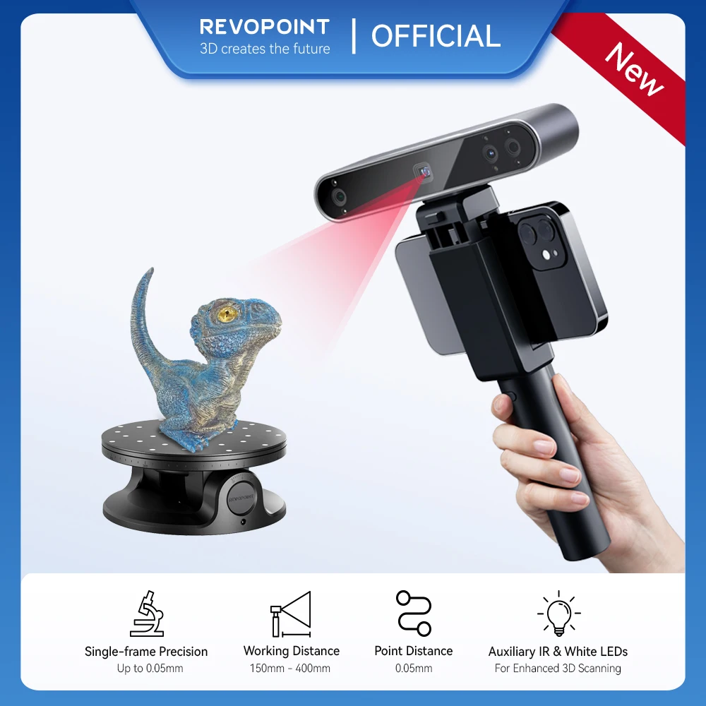 Revopoint POP3 3D Scanner 0.05mm High precision Handheld 3D Scanner For 3D Printer with Dual Axis Turntable- ADVANCED EDITION