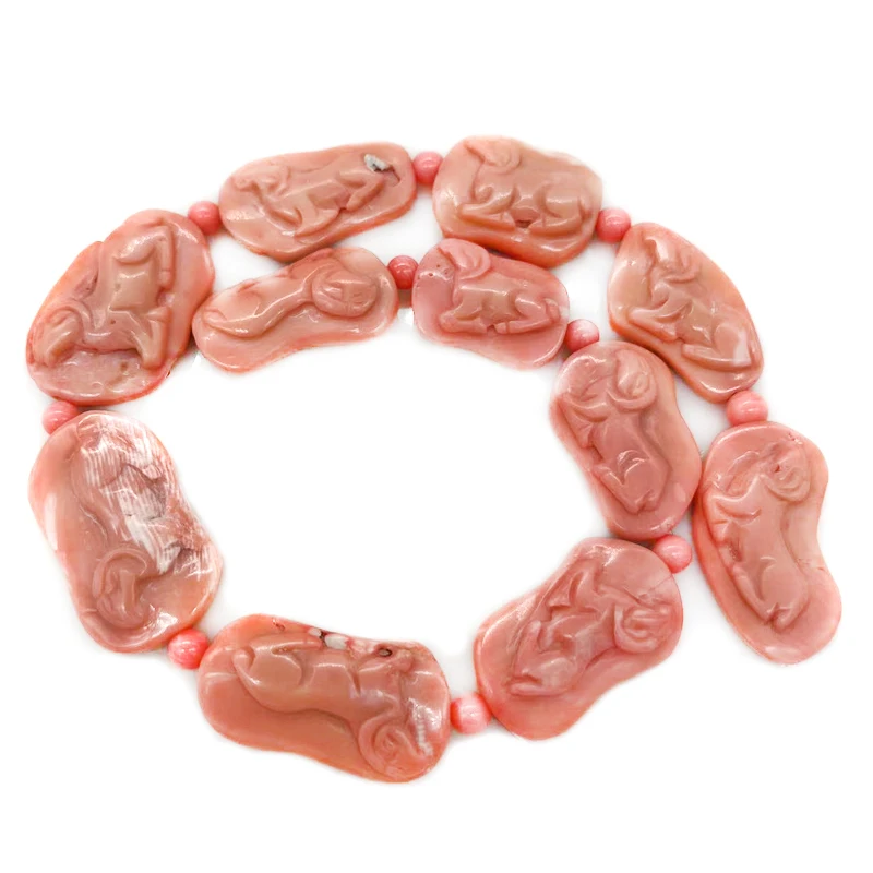 

16 inches 20x30mm Pink Nugget Goat Carved Natural Coral Beads Loose Strand