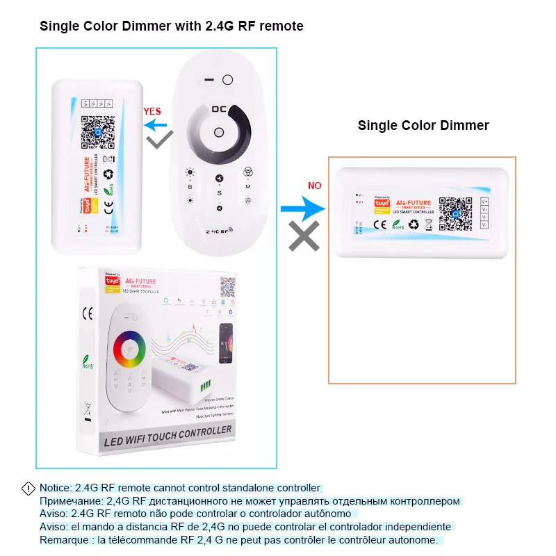 DC5V-24V WiFi Smart LED Controller Tuya Alexa Google Home Voice Control Dimmer Single Color LED Strip APP Remote RF 2.4G