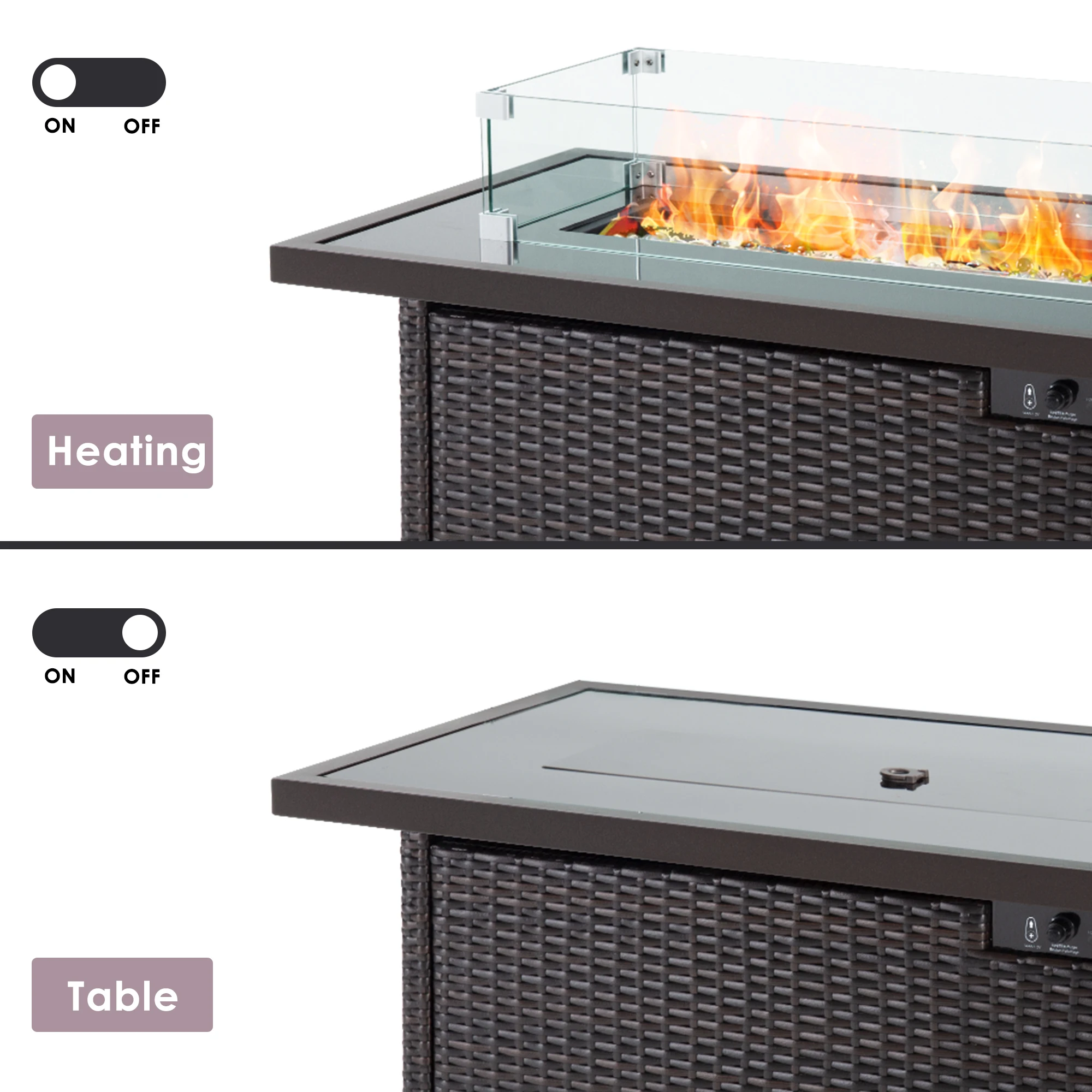 Fire Pits, PAMAPIC 50,000 BTU Auto-Ignition Outdoor Fire Pit Table with Glass Wind Guard,41 Inch Outdoor Fire Tables for Patio G