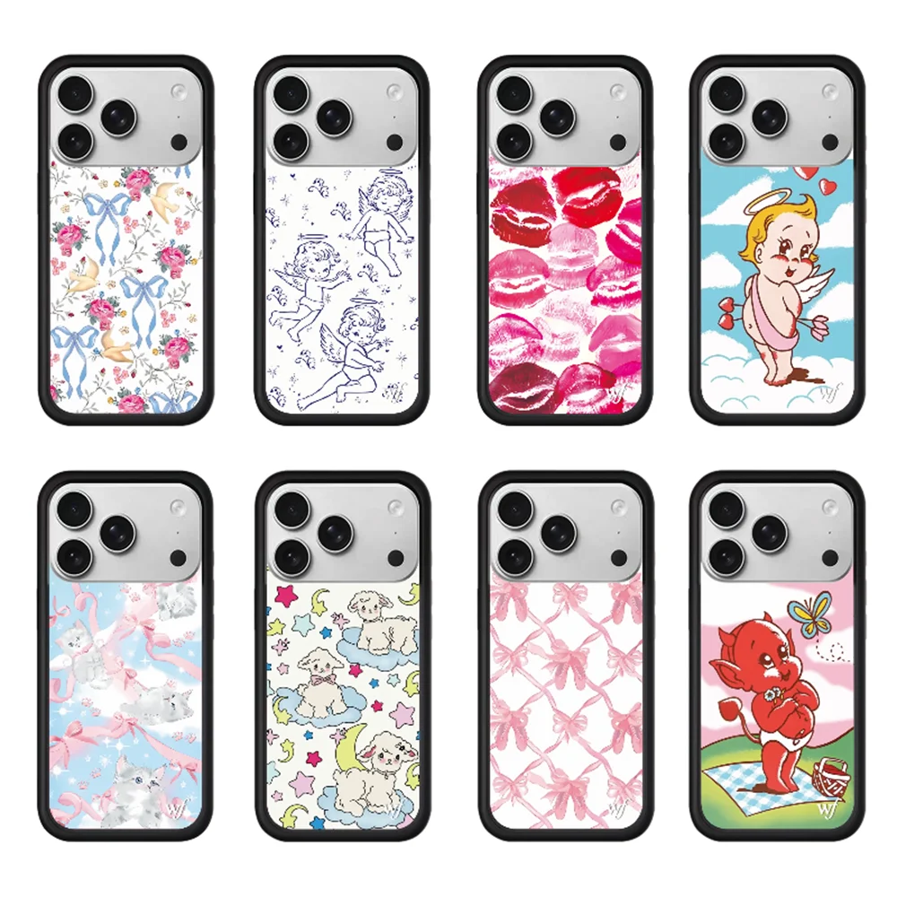 

Wildflower Cute Cartoon Angel Cherry Phone Case For iPhone 16 Pro 12 13 14 15 16 Plus 17 Air 17 Pro Max Funda Bow Shoes Cover