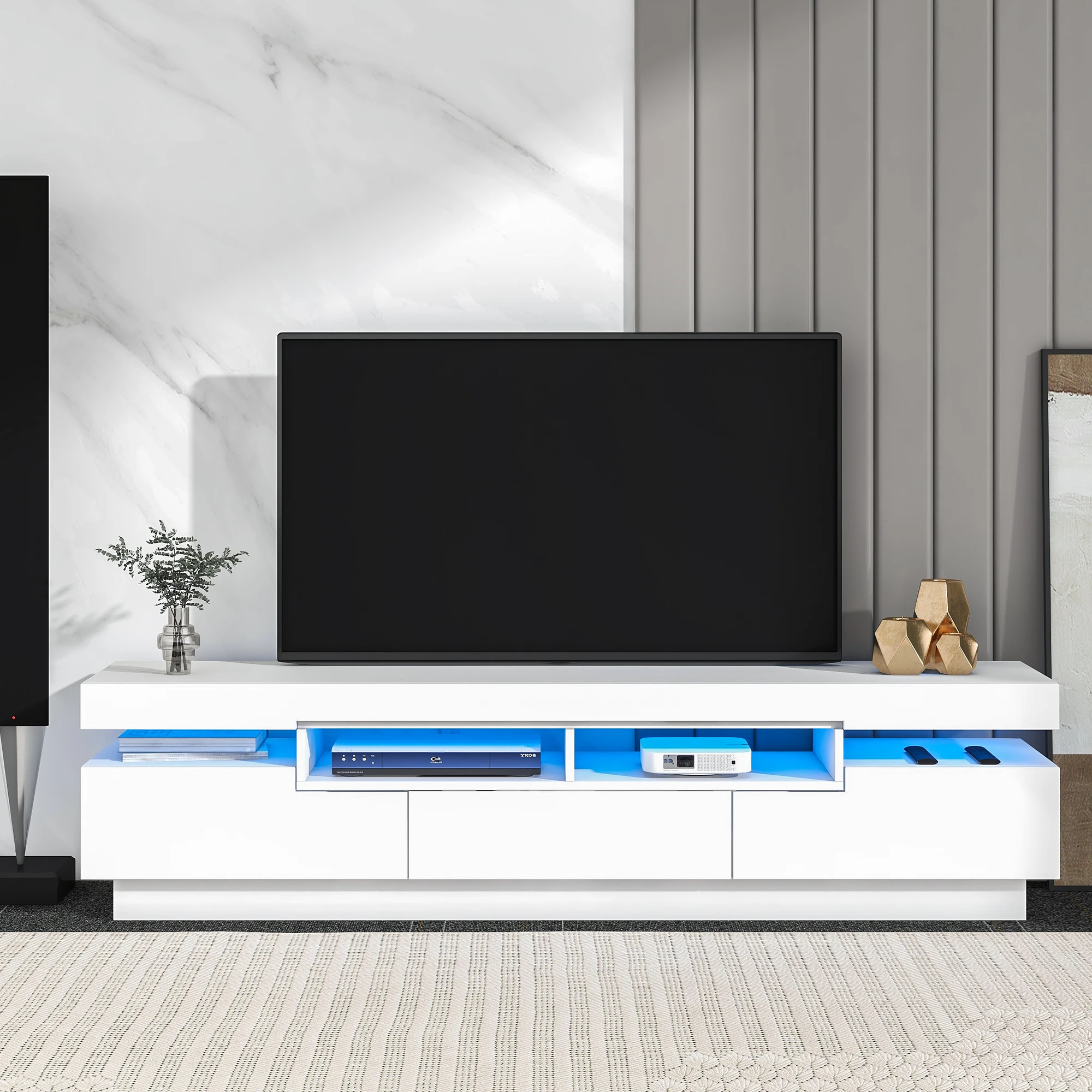 TV Stand W/4 Open Shelves&16-Color RGB LED Modern High Gloss Entertainment Center for 75