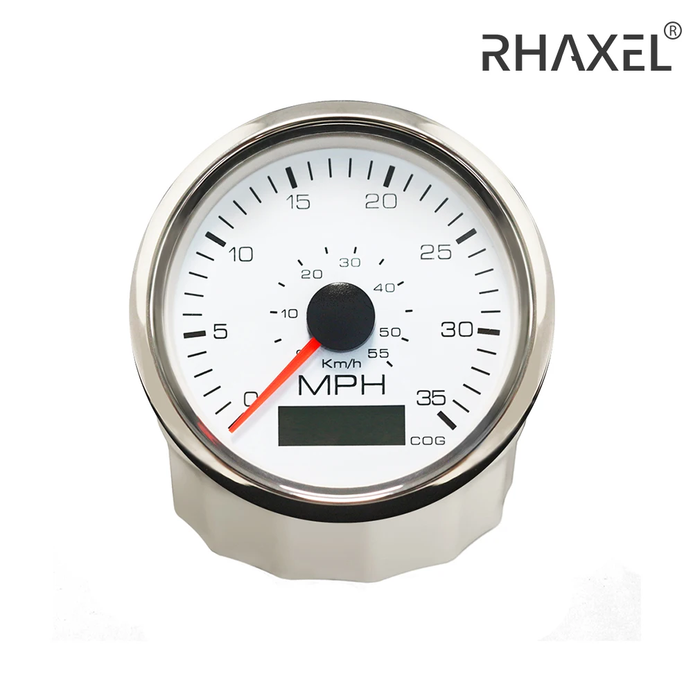 RHAXEL Universal Boat MPH GPS Speedometer Speedo 85mm 80MPH 12V 24V With 2 Backlights with Compass