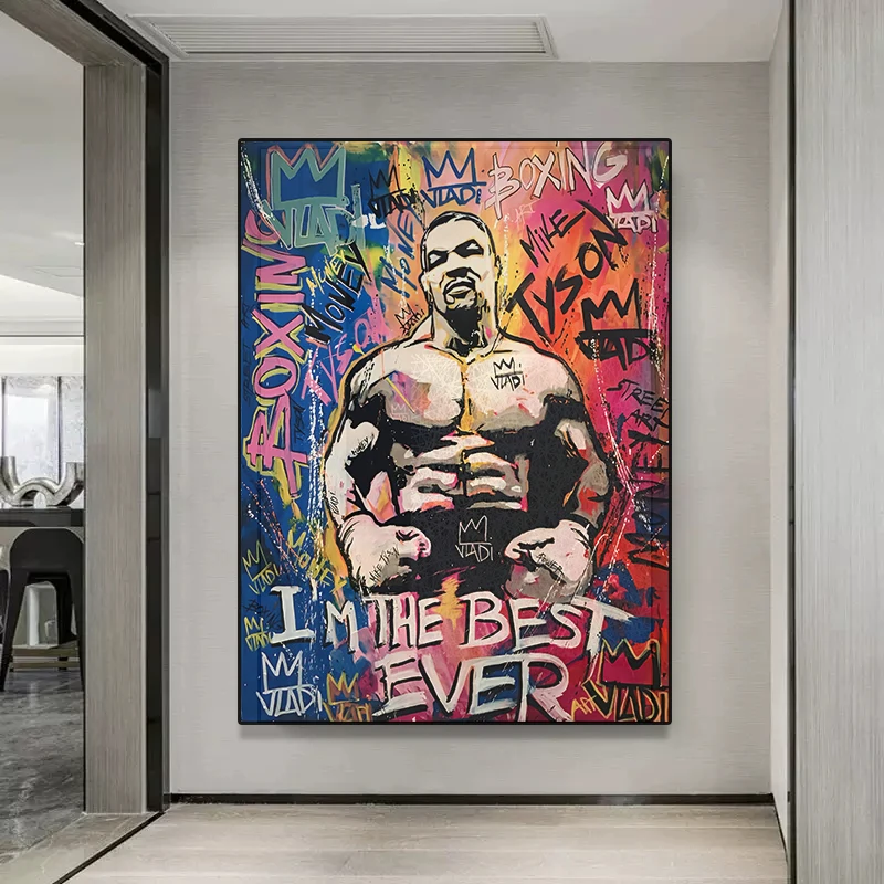 Boxer Mike Tyson Graffiti Posters Boxing Champion Pop Art Canvas Painting I'm The Best Ever Motivational Wall Decor Art Picture