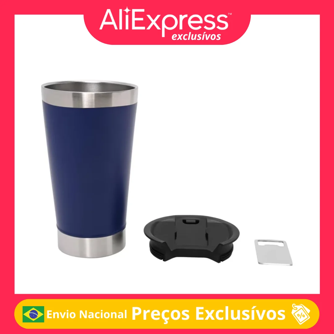 Hot Beer Cup, Soft Drink, 600ml Water with Blue Stainless Lid, Temperature Conserve and Ideal for Cold Drinks