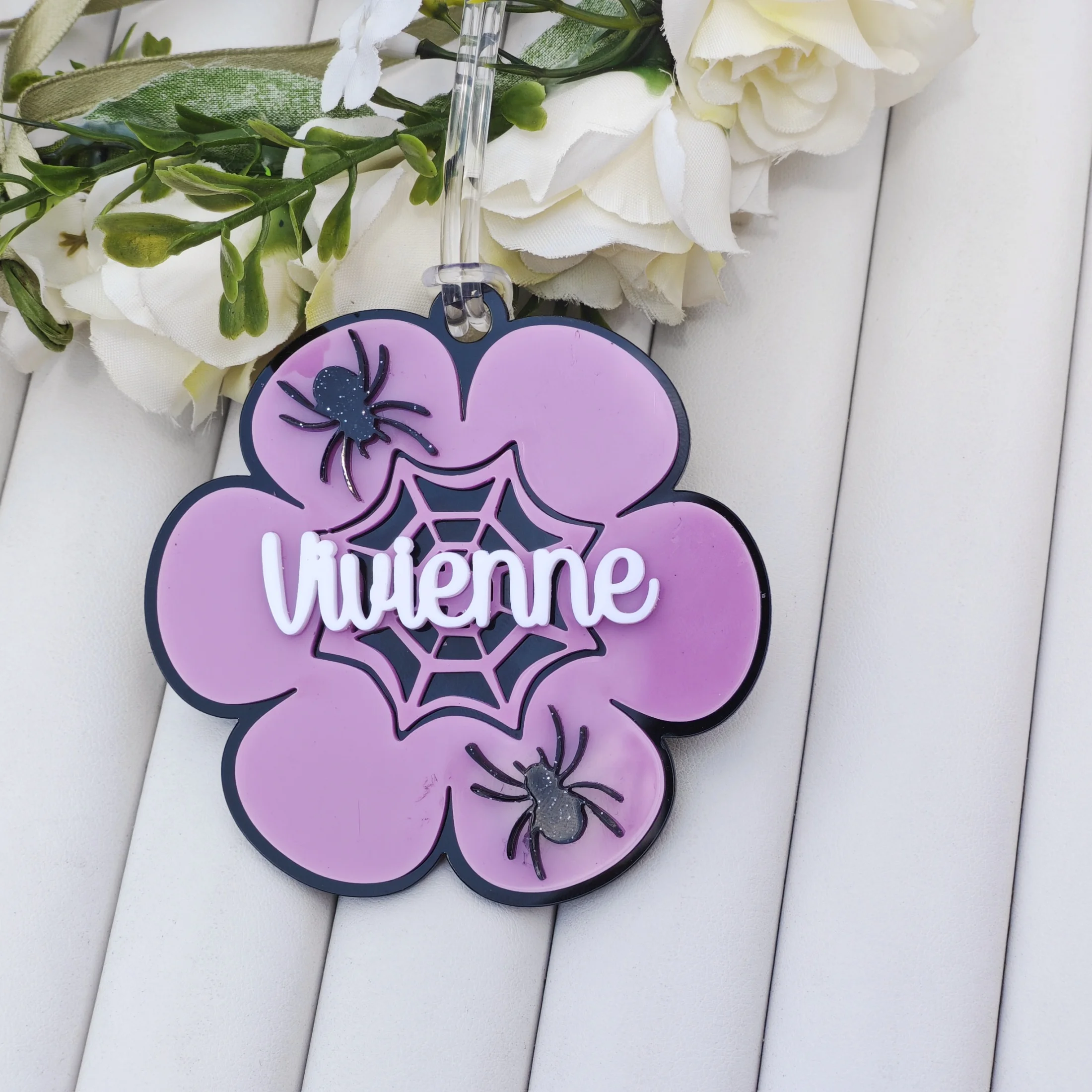 

LeeChee Halloween Spider Name Tag Custom Name Acrylic Spider Web Personalized Bag Tag