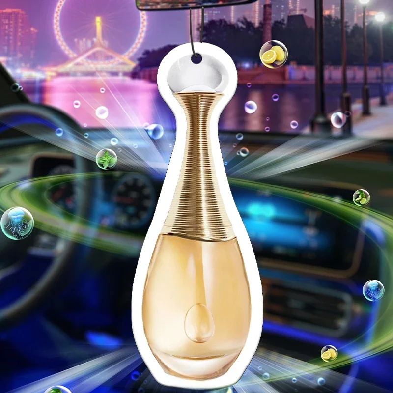 Bouteille de parfum dorée en verre, encens de voiture, parfum de voiture, pendentif durable, sortie d'air, sac de parfum