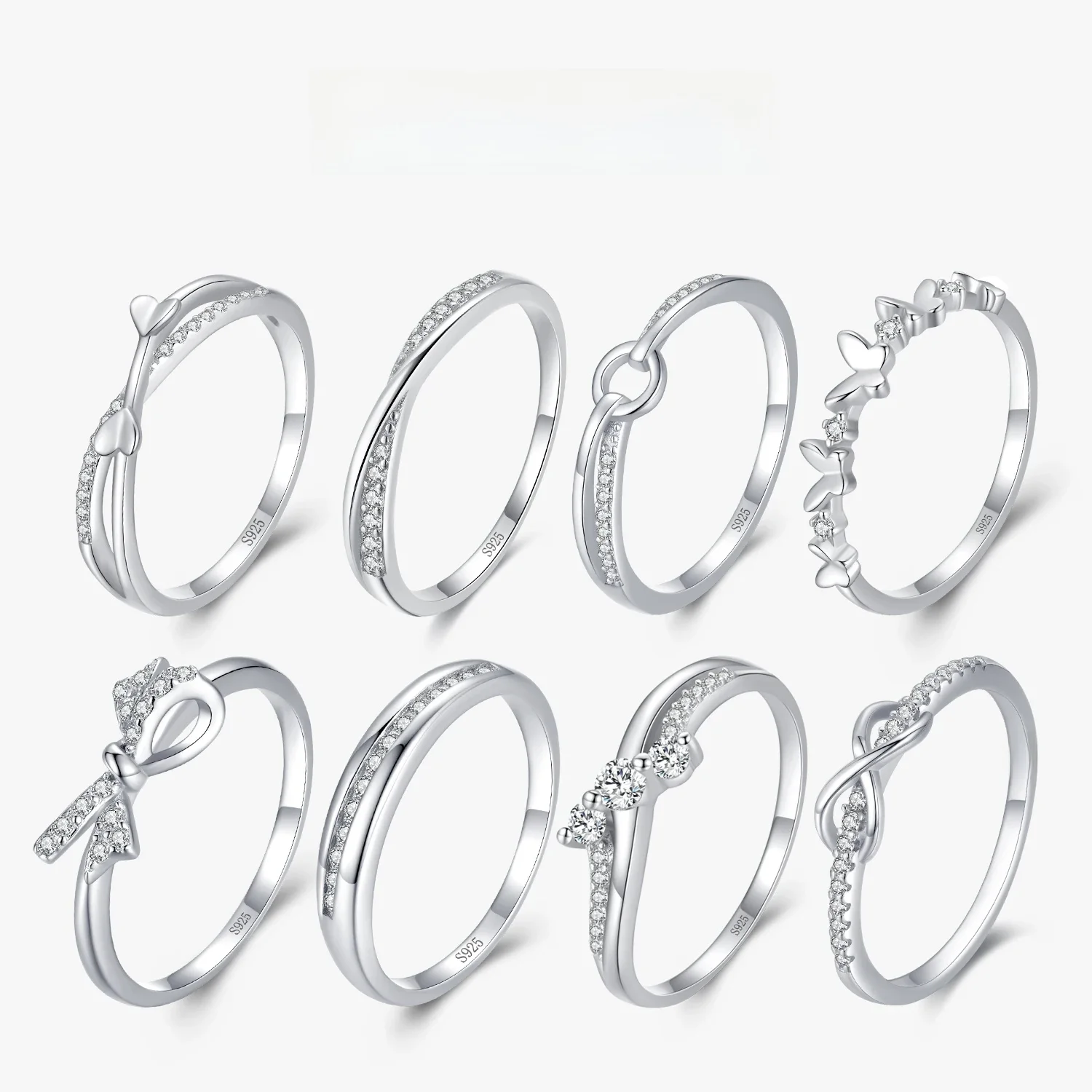 Ailmay Fashion 925 Sterling Silver Romantic Bowknot Stackable Shiny CZ Finger Ring Dla kobiet Drobna biżuteria Prezent walentynkowy — zdjęcie 2