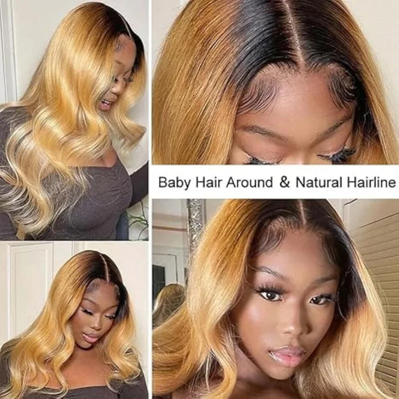 4x4 Hd Ombre Wigs 1B/27 Colored Lace Front Human Hair Wig For Women Honey Blonde Body Wave Hd Lace Frontal Wig Glueless Install