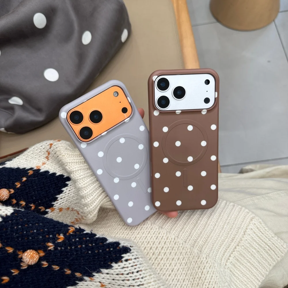Simple polka dot solid color love with for magsafe holder phone case for iPhone 17 16ProMax 16 15 Pro fundas new shockproof case