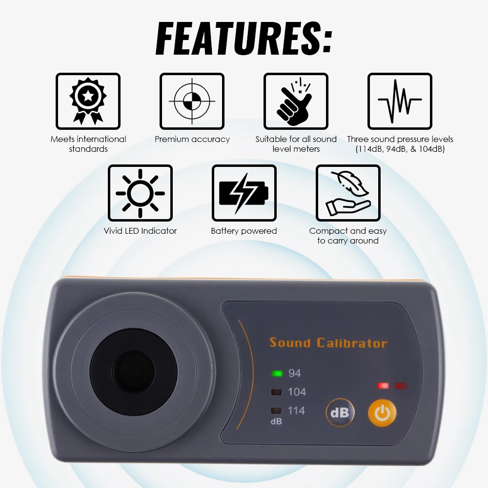 Sound Level Calibrator Meter 114dB 94dB 104dB Calibration Level For 1/2\