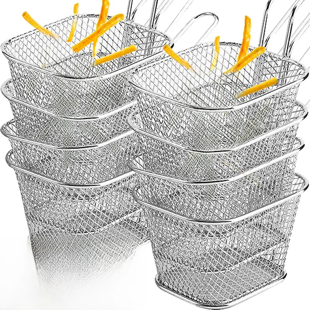 Filet de panier de friteuse en acier inoxydable, outil de cuisine de puce de frites, passoire de maison, outils de barres de restaurants