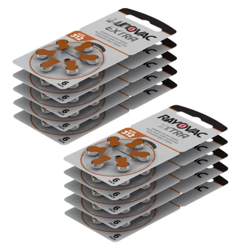 (60 pièces) Batteries pour appareils auditifs Rayovac Extra sans mercure taille 312 1.45V 312 312A A312 PR41 batterie Zinc Air pour ITC RIC