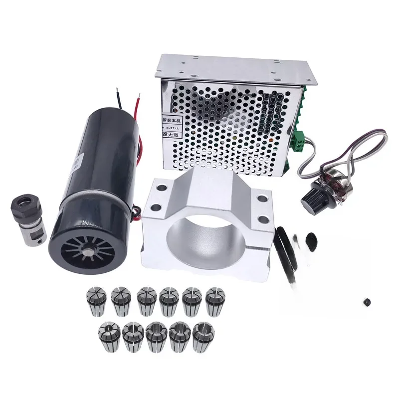 Moteur de broche refroidi par Air 500W, 100VDC + WK611, régulateur de vitesse d'alimentation, mandrin ER11-8mm CNC avec support de pinces de 52mm