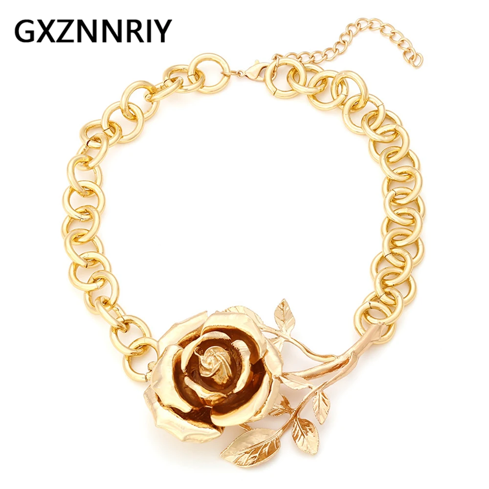 

Fashion Metal Flower Choker Necklace for Women Accessories New Trendy Gold Color Necklaces Prom Jewelry Party Gift