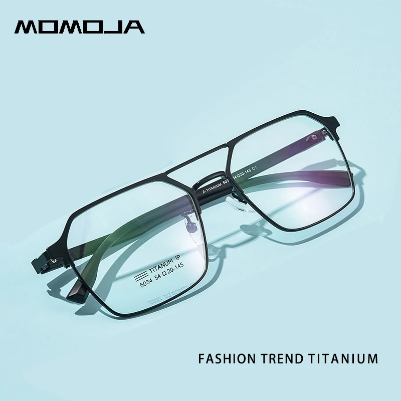 MOMOJA Ultra Light Fashion Big Size Double Beam Eyeglass Titanium Alloy Retro Optical Prescription Glasses Frame For Man 5034TX