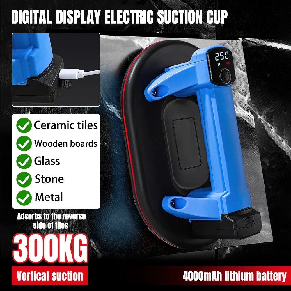 Sollevatore elettrico per vuoto da 300 kg con display digitale Batteria inclusa Scatola di plastica Sollevatore per piastrelle con pompaggio automatico per tavola di vetro in marmo