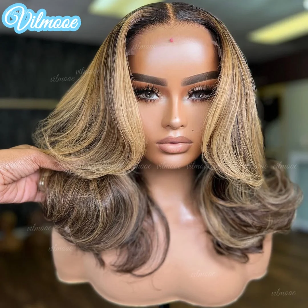 

﻿ Silk Top Short Bob Highlight brown Blonde Streaks Human Hair Wig Preplucked 13x4/13x6 Lace Front Wig Full Lace Wig For Women