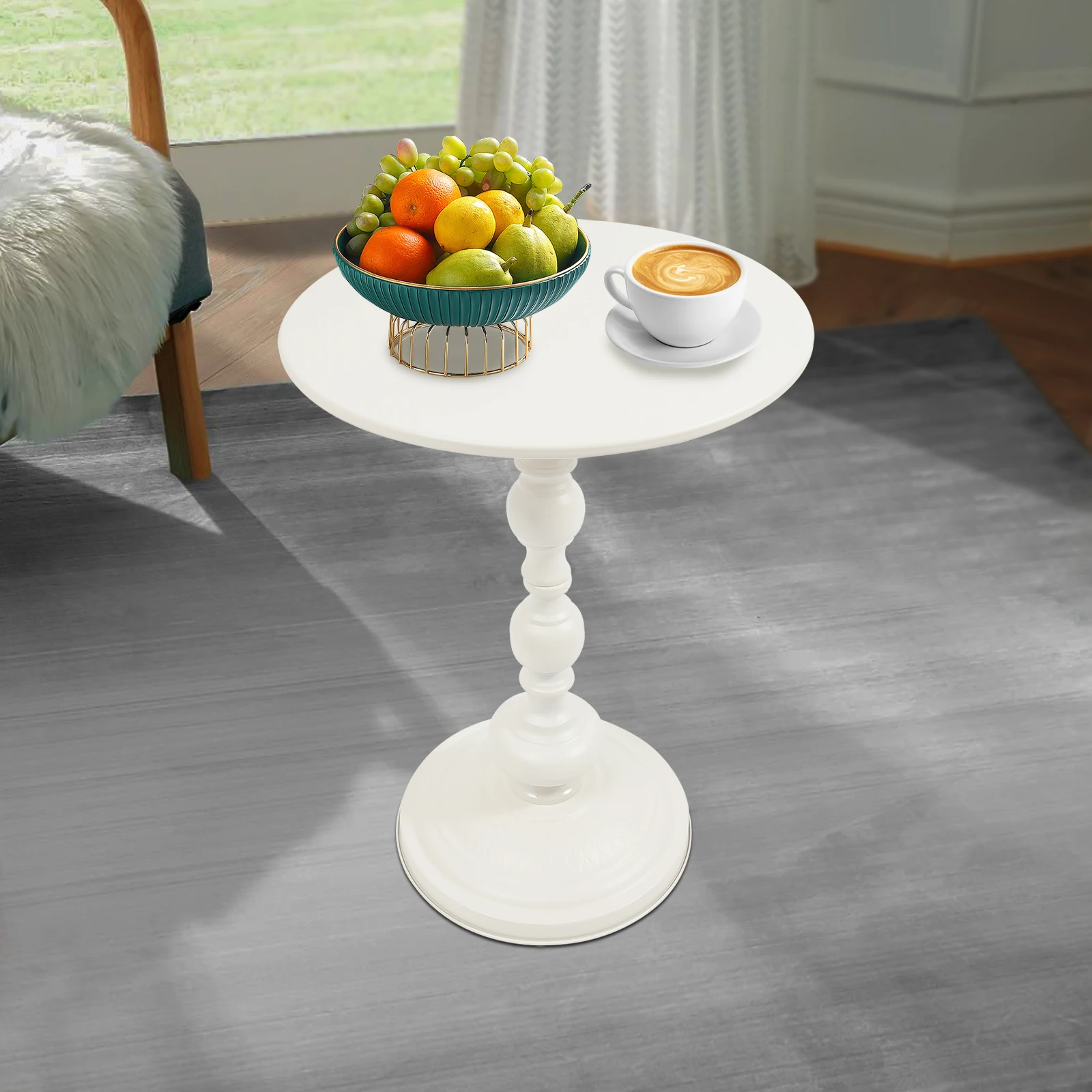 17lb Capacity Sofa Side Table, Vintage Round Accent Table with Carbon Steel Frame, Easy Assembly Side Stand