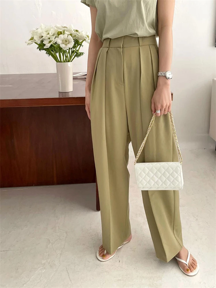 Colorfaith New 2022 Wide Leg Straight High Waist Office Capris Spring Summer Women\'s Suits Pants Ankle-Length Trousers P1702