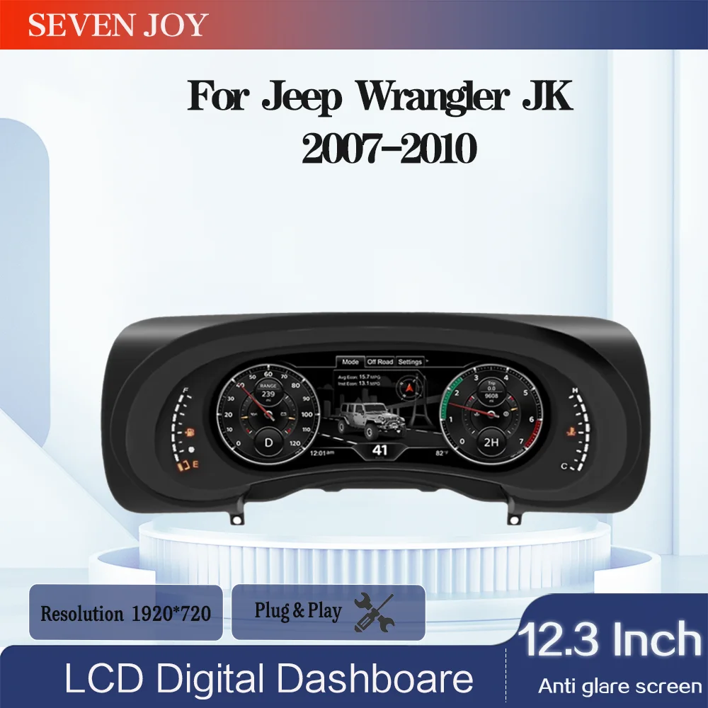 

12,3-дюймовый HD ЖК-экран, цифровой приборный кластер для Jeep Wrangler JK 2007-2010, датчик приборной панели спидометра