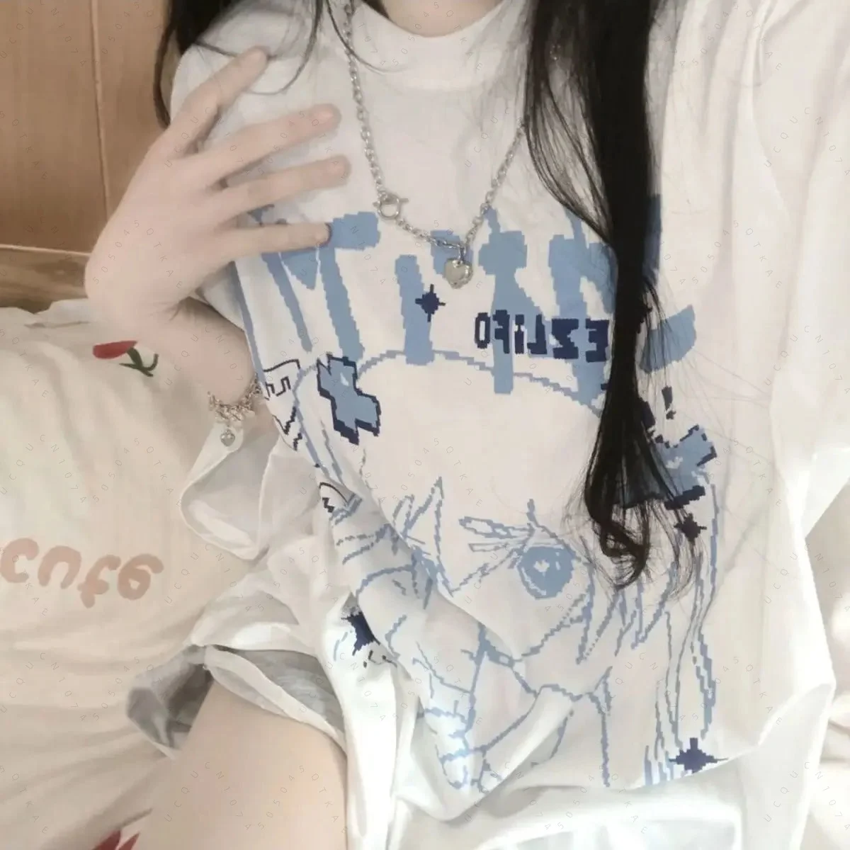 تي شيرت نسائي على الموضة مطبوع عليه الرسوم المتحركة اليابانية تي شيرت كبير الحجم 2026 Blusas Mujer De Moda ملابس علوية غير رسمية فضفاضة Y2k للمراهقين