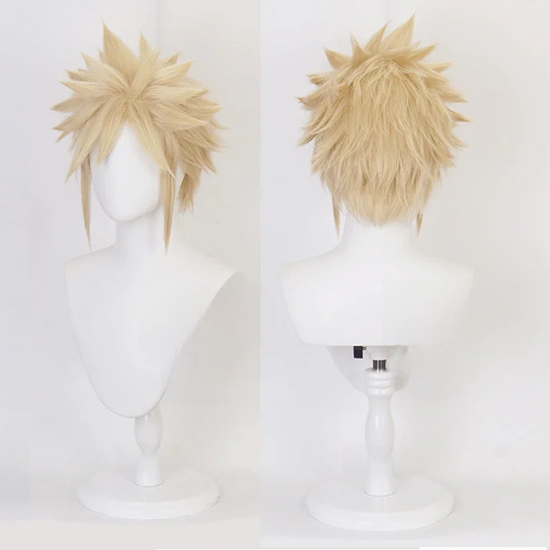 Anime Final Fantasy VII FF7 Cloud Strife Leinen Blonde Cosplay Perücke Hitzebeständige Kunsthaarperücken + Perückenkappe
