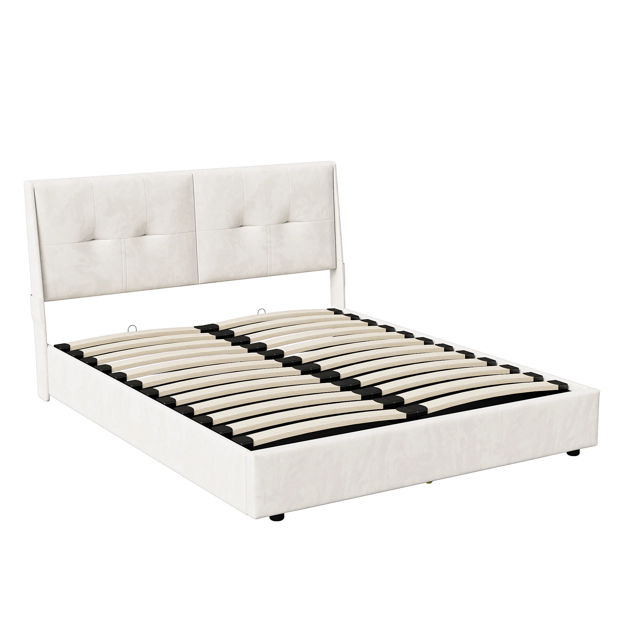 Polsterbett Doppelbett 140x200 cm, hydraulisches Stauraumbett mit Bettkasten, Samt Beige Bettgestell mit Kopfteil und Lattenrost, Funktionsbett Jugendbett ohne Matratze, platzsparend für Schlafzimmer