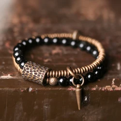 Black Obsidian Beads Bracelet Hammered Brass Two Row Health Unisex Jewelry for Women Unique Handmade Personalized Bracelet