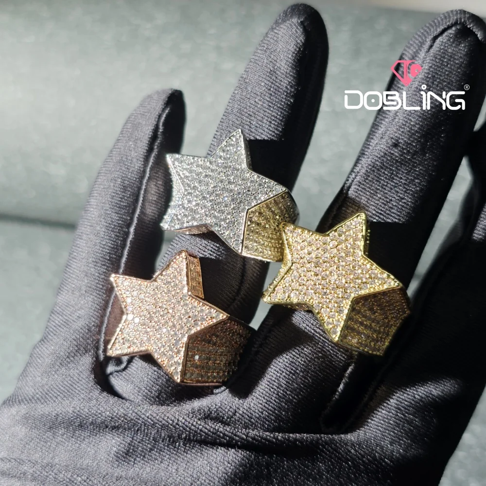 Iced Out Hip Hop Fashion Five-Pointed Star Rings Men's Women's Personalized Cubic Zircon Jewelry Ring Gift for Christmas