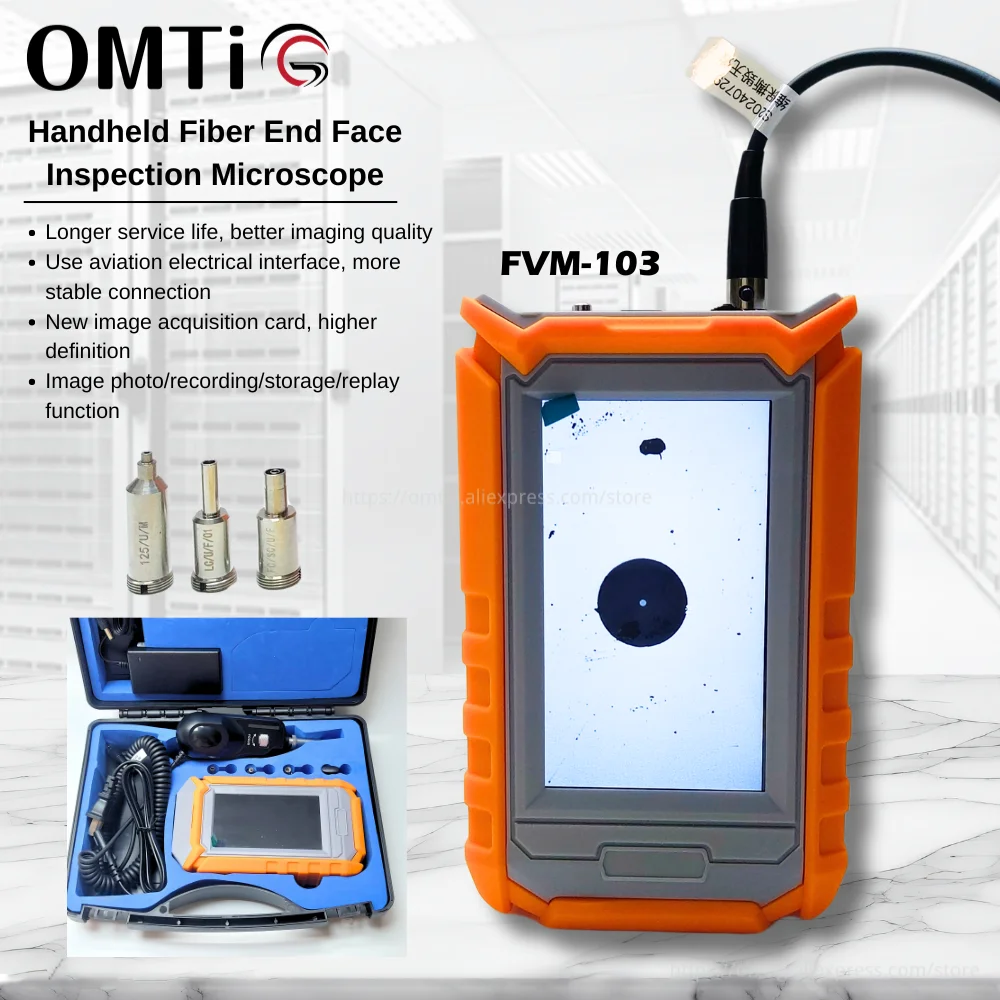 

OMTiG FVM-103 Hand-Held Fiber Inspection Microscope (New Monitor), Which Could Inspect End Face SC, FC, ST UPC, APC Connector