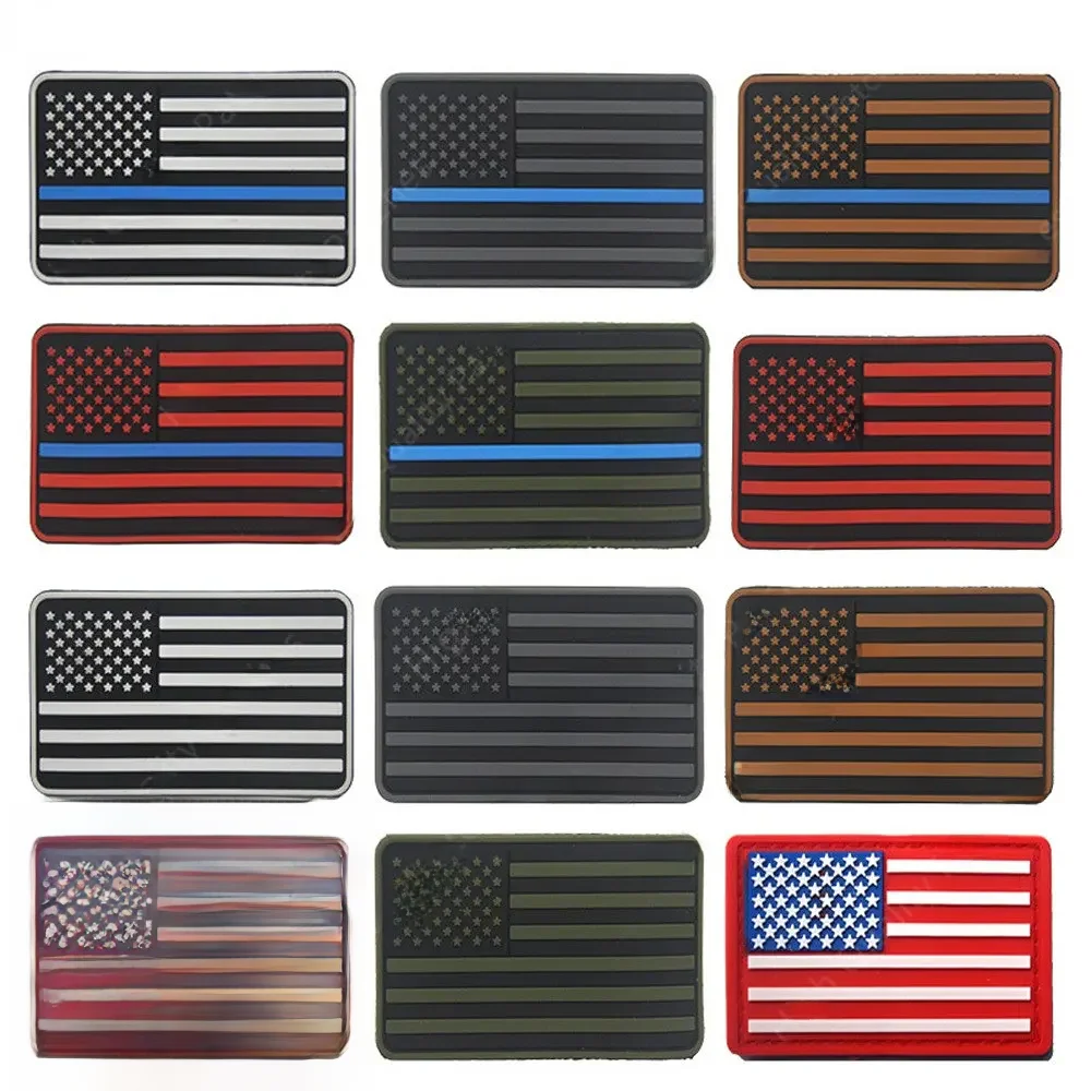 Patchs brodés de drapeau américain réfléchissant IR 3D, drapeaux américains des états-unis, Patch militaire tactique, Badges brodés en caoutchouc PVC