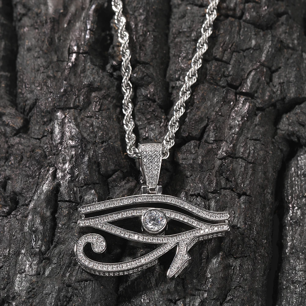 THE BLING KING Iced Eye of Horus Necklace For Men Big Zircon Stone Pave Ancient Egyptian Symbol Of Lucky Power Health CZ Jewelry
