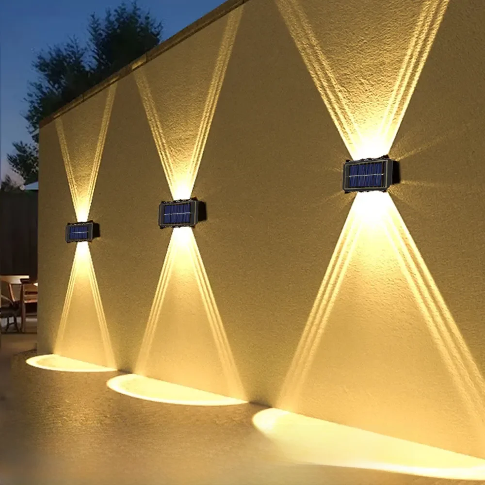 Solar-Wandleuchte für den Außenbereich, warmes Licht, wasserdicht, nach oben und unten leuchtende Beleuchtung, Balkon, Hof, Garten, Dekoration, Lichter, Außenwand