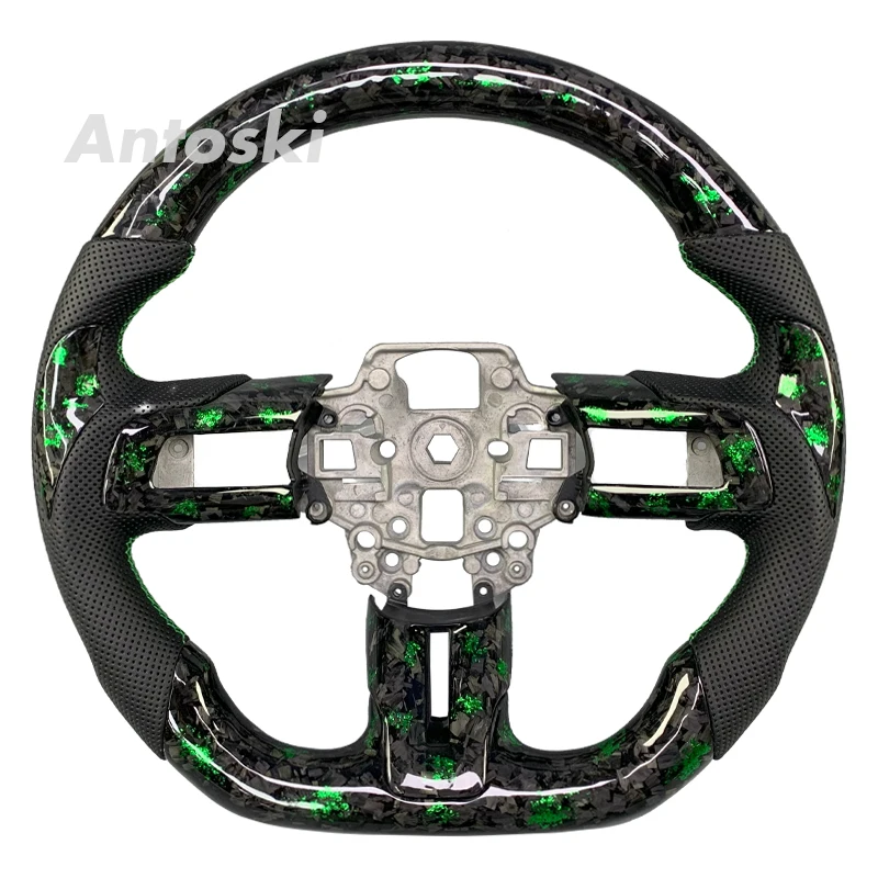 

2015-2023 Ford Mustang Shelby custom black perforated leather forged carbon fiber steering wheel with forged cover, in stock and
