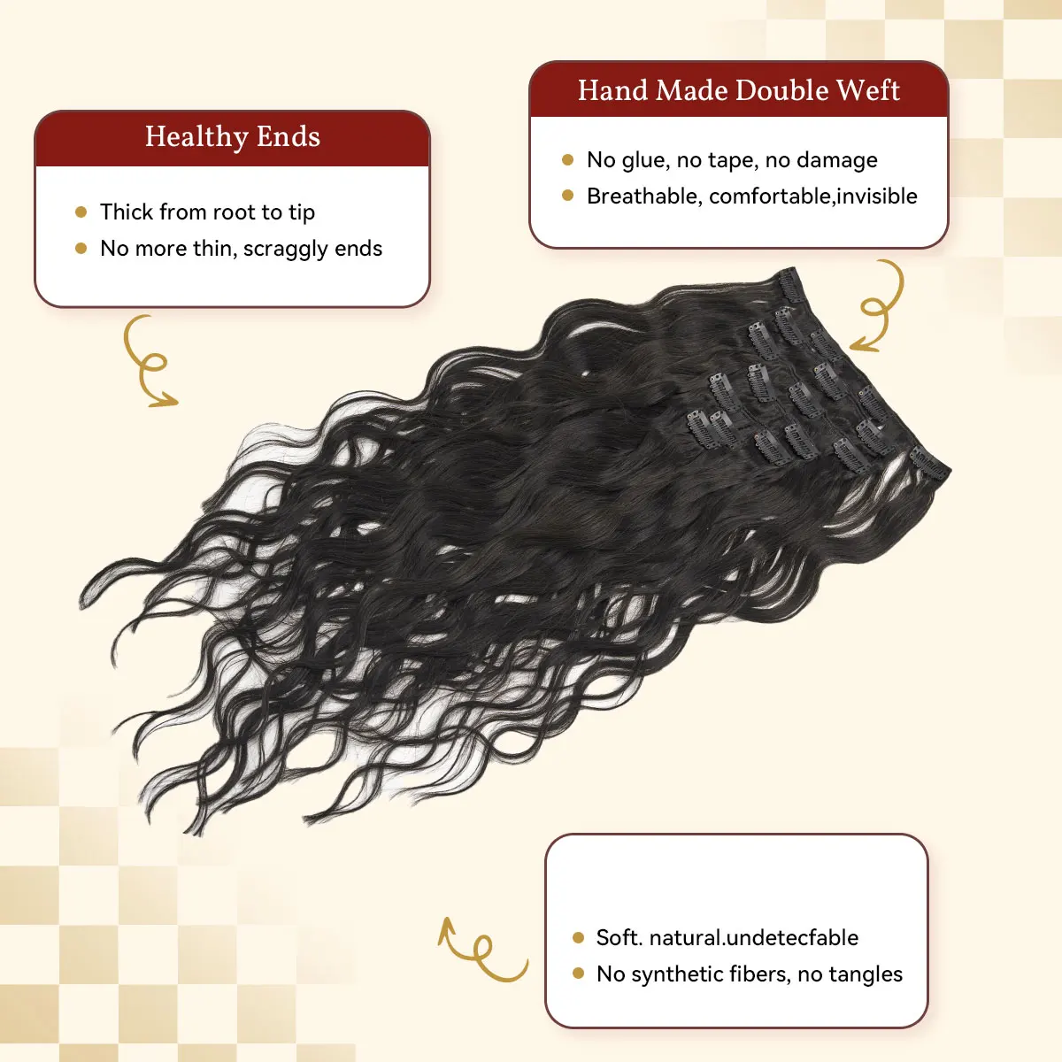 Extensiones de cabello humano con Clip de onda Natural 12A, 7 unidades/juego, Clip de Color negro Natural, cabello Remy de 14-24 pulgadas para mujer ﻿