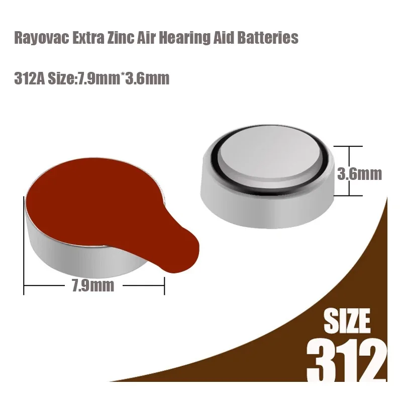 60Pcs Hearing Aid Batteries 312 A312 312A ZA312 312a PR41 Rayovac Extra Zinc Air Button Ear Aid Batteries For Hearing Aids 312