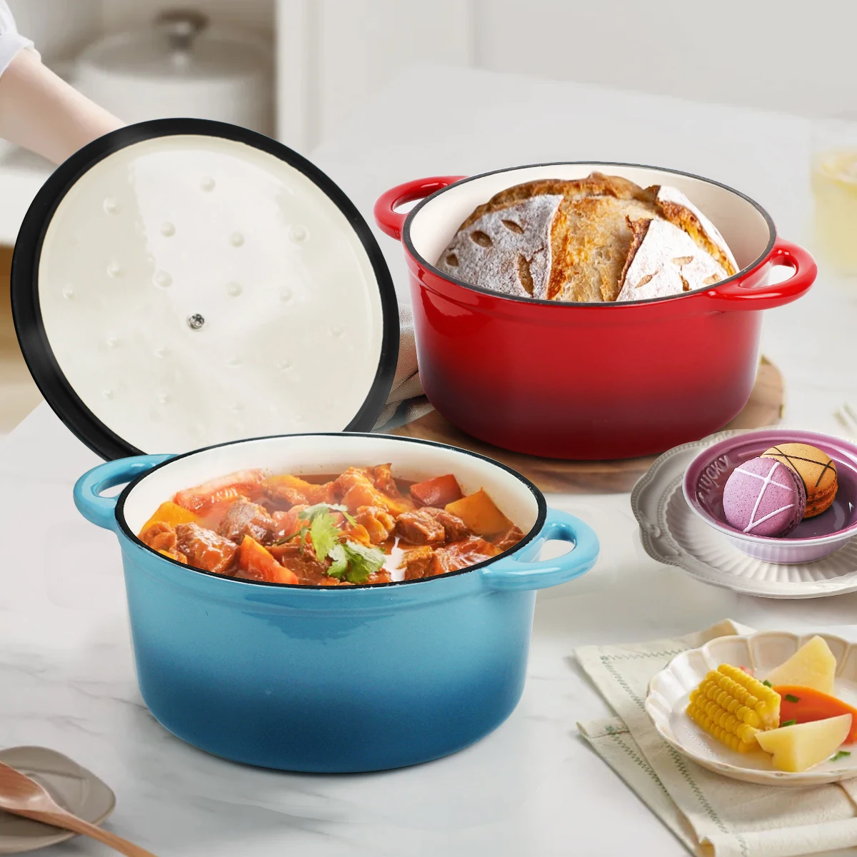 

Cast Iron Enameled Dutch Oven with Lid-Non Stick Cast Iron Pot for Bread Making, Soup Noodle ,Cooking, Enamel Coated Cookware