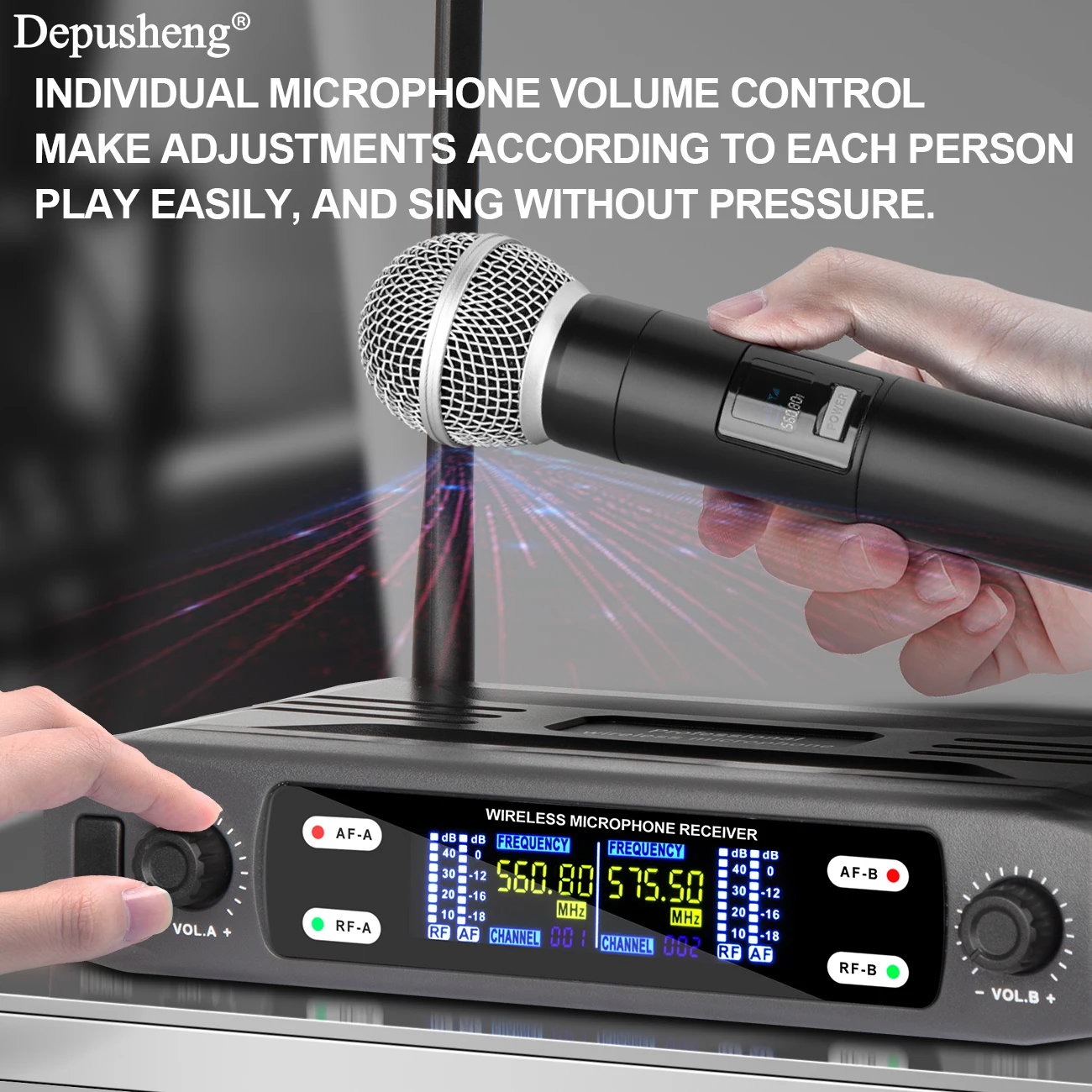 Professional Dual-channel Handheld Wireless Microphone System, Ultra-high Frequency, Suitable For Parties, Weddings, Speeches