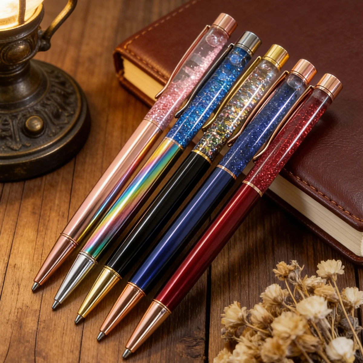 

Liquid Glitter Quicksand Metal Ballpoint Pen, Rose Gold Sparkly Writing Pen for Women Office Gifts