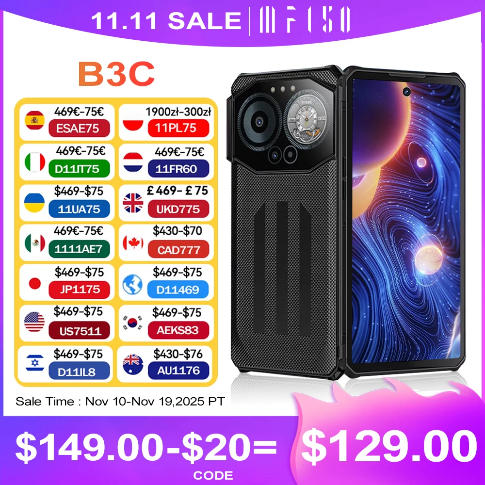 NEW IIIF150 B3C Rugged Phone  4GB+256GB Global Version Telephone Portable Dual Screen 50MP Camera 10800mAh Android 14 Smartphone