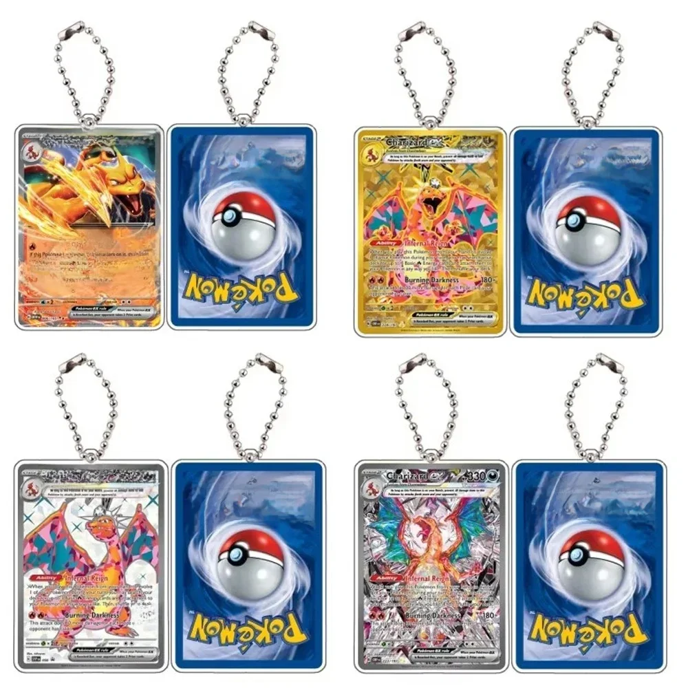 Porte-clés en acrylique en forme de carte, Collection anglaise Pokemon Charizard, pendentif de sac, jeu classique de Collection, jouet cadeau