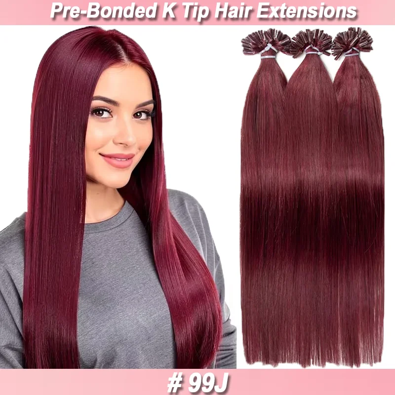 Premium Straight Human Hair 30G 18 Inch Pre-Bonded K Tip Hair Extensions Soft Comfortable for Daily Hairstyle Makeover