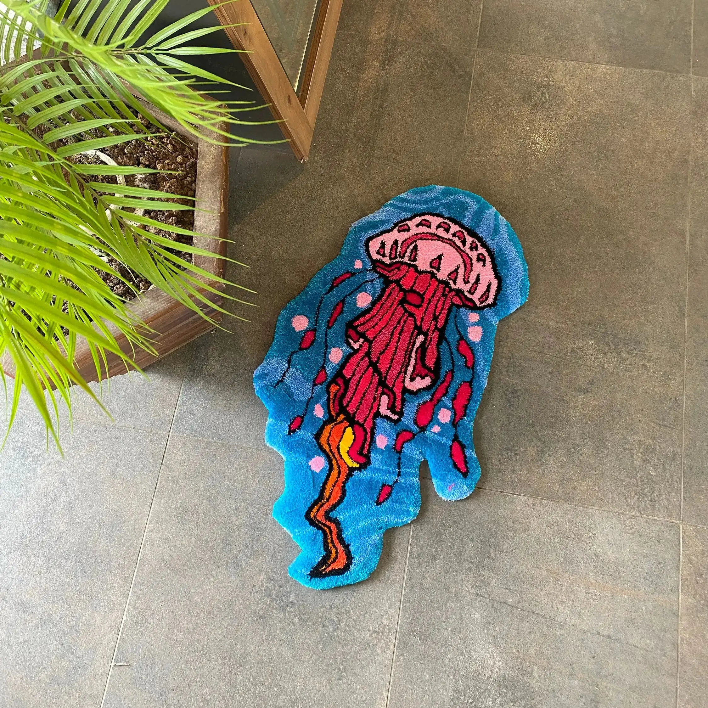 Floating Jellyfish Fluffy Cartoon Area Floor Rug Living Room Bedroom Non-Slip Decorative Soft Flannel Home Bedside Carpet Gift