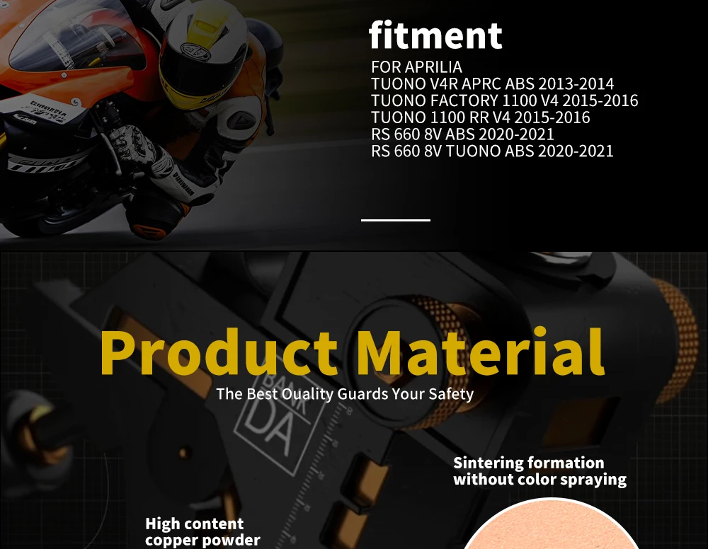 JSRAOIMG Gesinterte Bremsbeläge vorne und hinten für Aprilia RS660 2020 2021 2022 2023 2024 Tuono 660 2021–2024 RSV1000 V4 RR Limited Edition – Detail 6