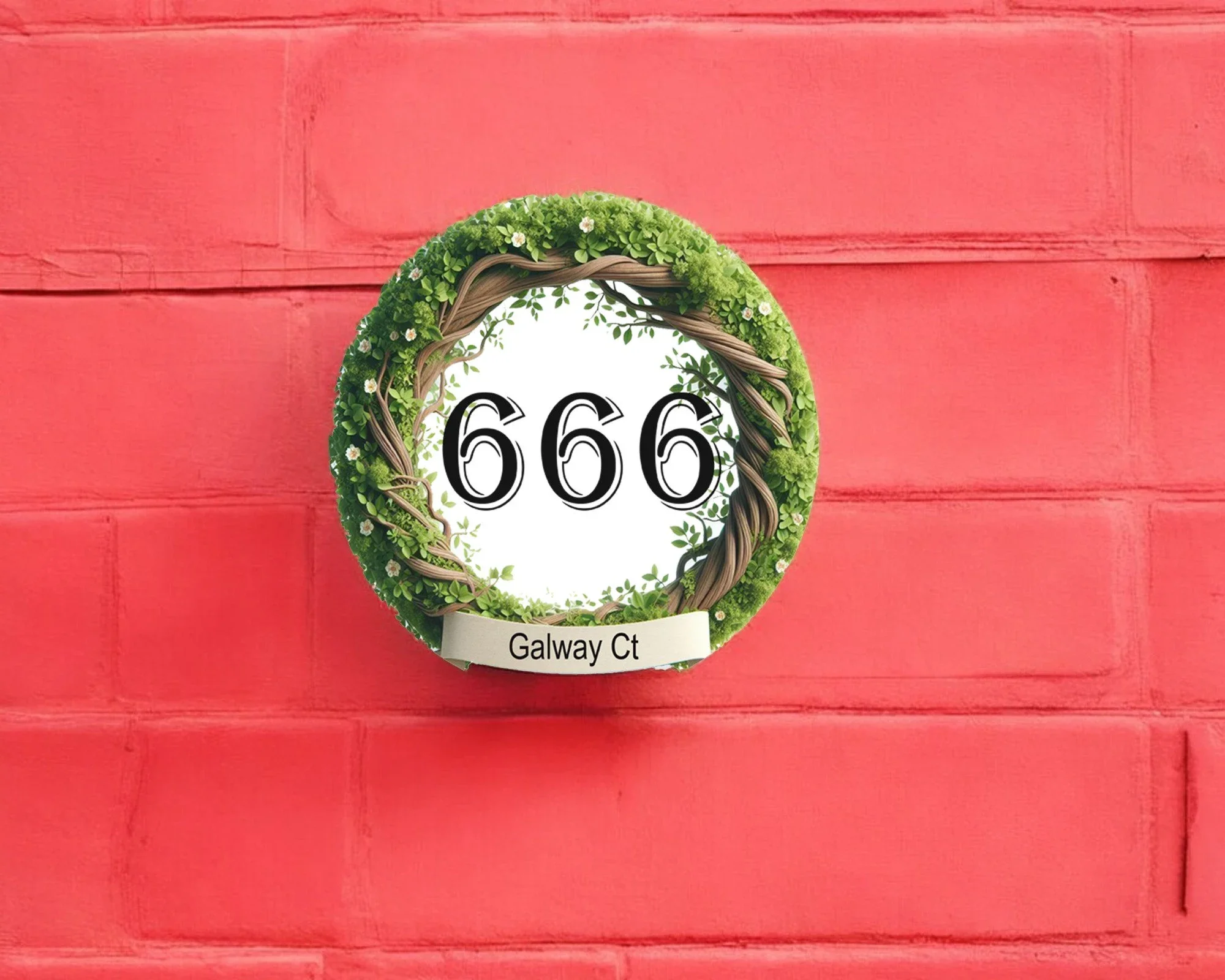 Wooden Ivy Pattern Circle Cut House Number Sign with Customizable Colors and Numbers, High Quality Print, Vivid Colors 2025