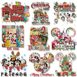 Merry Christmas Friends Mickey Minnie Disneyland Iron on Transfers Heat Thermal Stickers Patches on Clothes